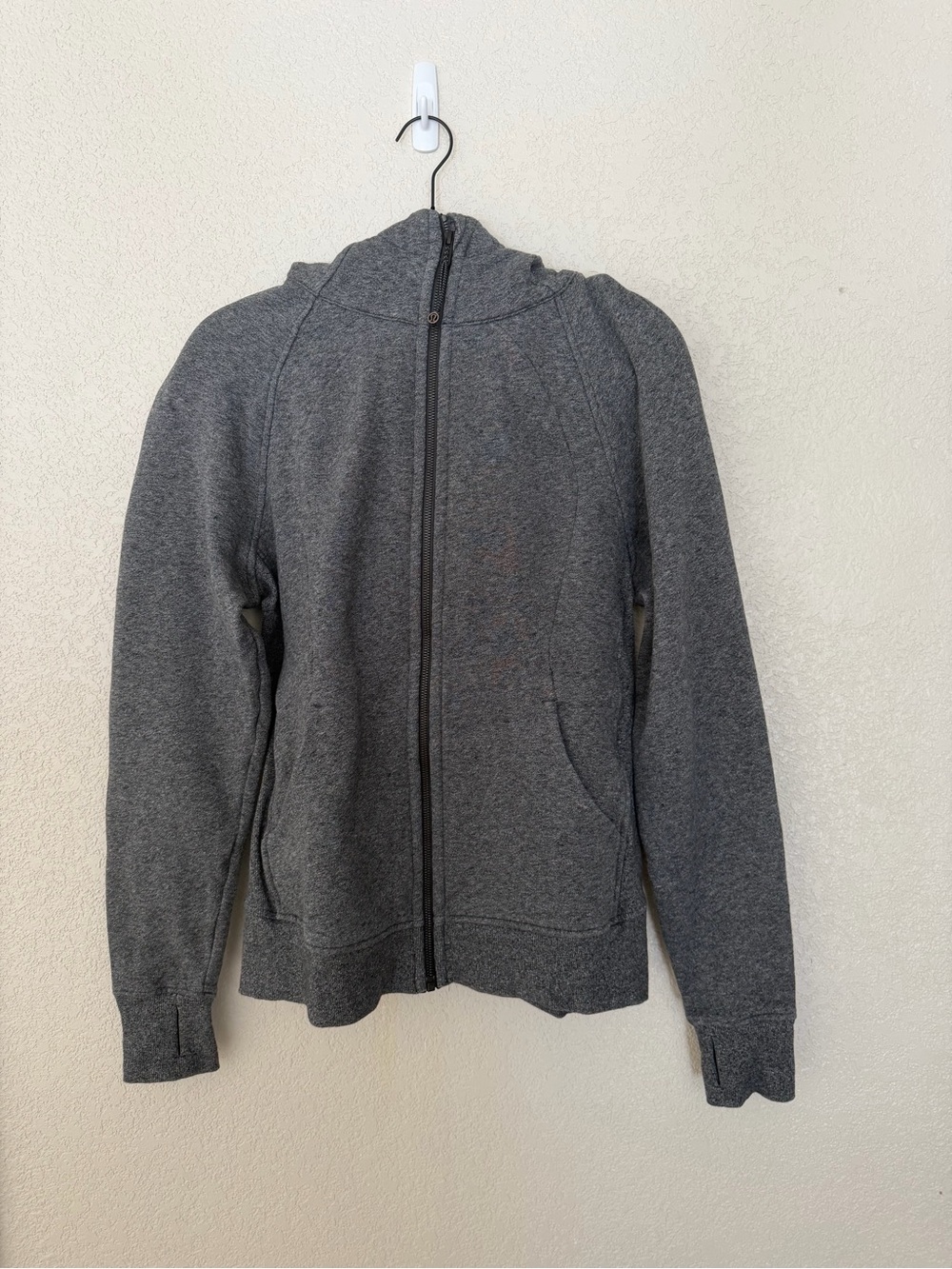 Lululemon Scuba Hoodie Jacket Gray Thumbhole Size 12